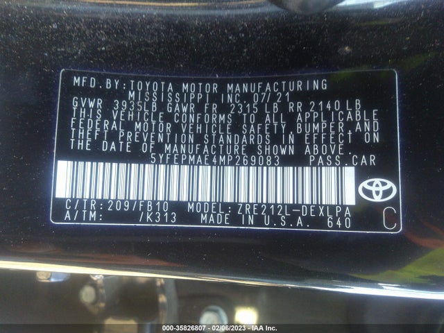 Toyota COROLLA LE 2021 5YFEPMAE4MP269083 Image 11
