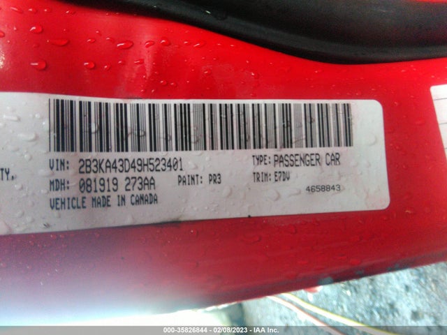 2009 DODGE CHARGER SE VIN: 2B3KA43D49H523401