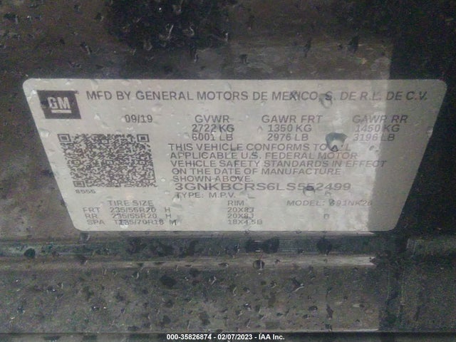 2020 Chevrolet Blazer, VIN: 3GNKBCRS6LS552499