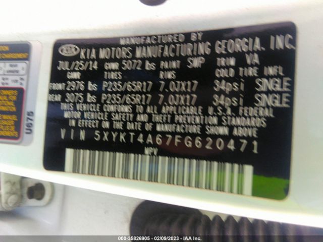 5XYKT4A67FG620471 KIA SORENTO LX