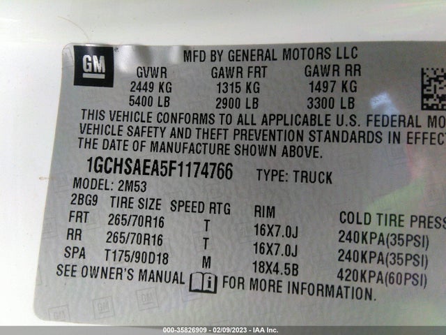 2015 Chevrolet Colorado, VIN: 1GCHSAEA5F1174766