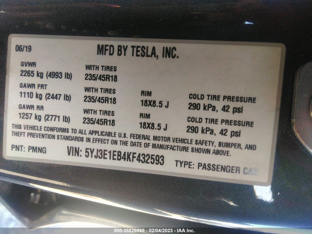 Tesla Model 3 Long Range/performance 2019 5YJ3E1EB4KF432593 Image 10