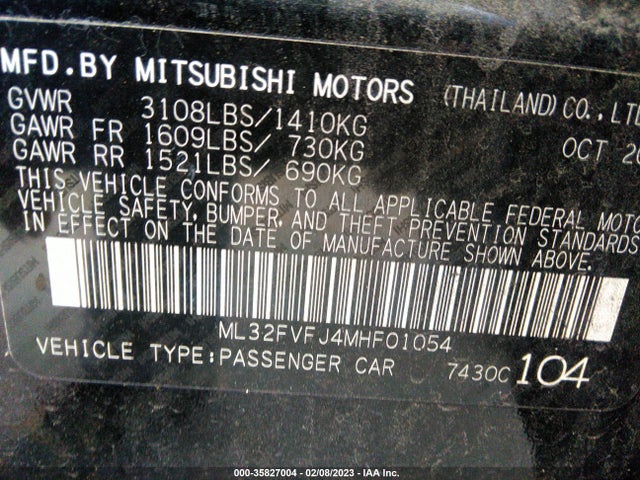 2021 Mitsubishi Mirage, VIN: ML32FVFJ4MHF01054