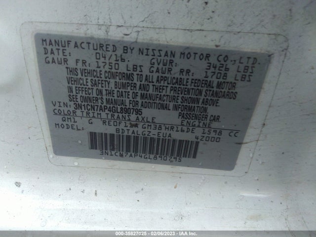 Nissan Versa Sl 2016 3N1CN7AP4GL890795 Image 10