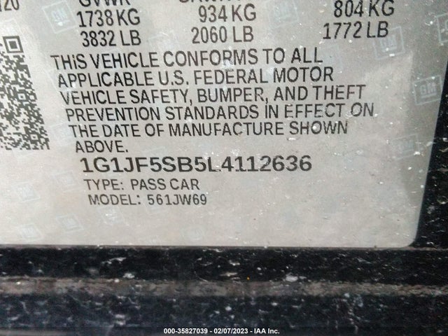 2020 Chevrolet Sonic, VIN: 1G1JF5SB5L4112636