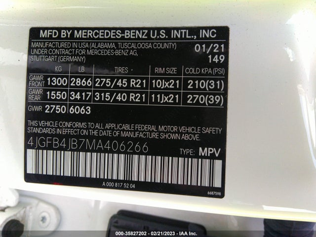 2021 Mercedes-Benz GLE-Class, VIN: 4JGFB4JB7MA406266