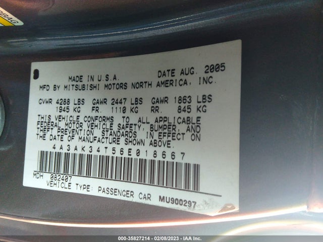 4A3AK34T56E018667 Mitsubishi ECLIPSE GT