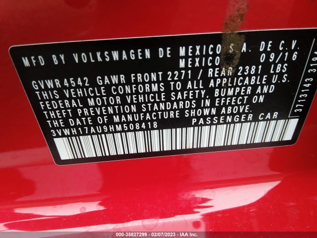 2017 Volkswagen Golf, VIN: 3VWH17AU9HM508418