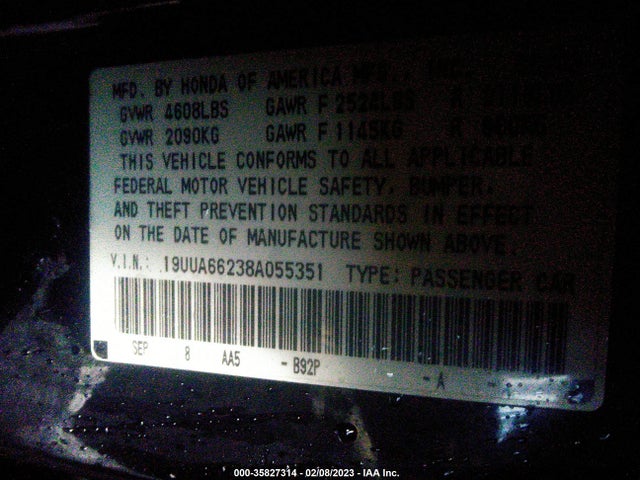Acura TL 2008 19UUA66238A055351 Image 10