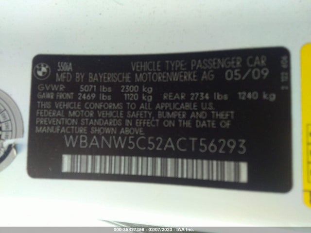 BMW 5 Series 550i 2010 WBANW5C52ACT56293 Image 10