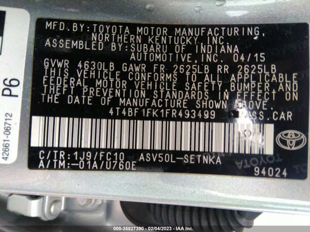 2015 Toyota Camry, VIN: 4T4BF1FK1FR493499