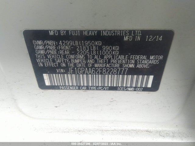 Subaru Impreza Wagon 2.0i 2015 JF1GPAA62F8228777 Image 10