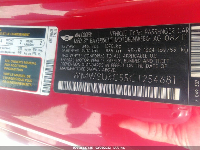 WMWSU3C55CT254681 Mini COOPER HARDTOP