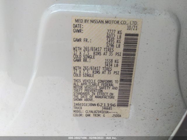 1N6ED1EJ8NN621396 Nissan Frontier Sv