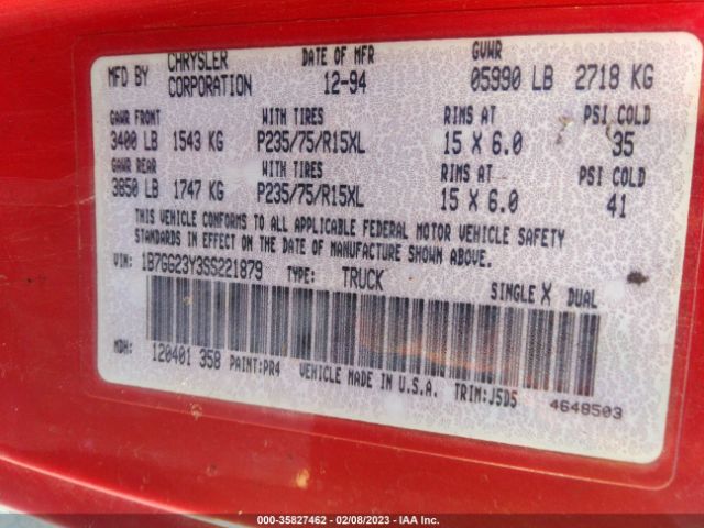 1B7GG23Y3SS221879 Dodge DAKOTA