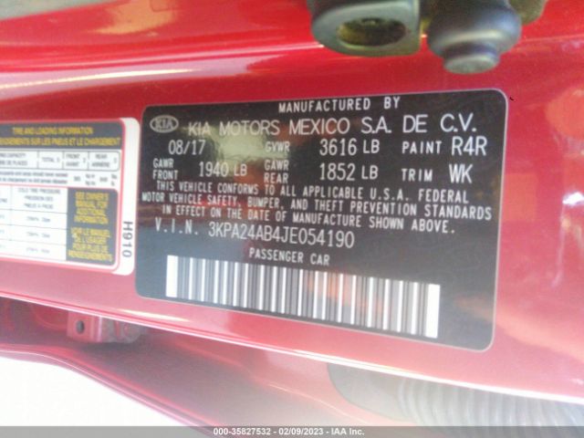 3KPA24AB4JE054190 KIA RIO S