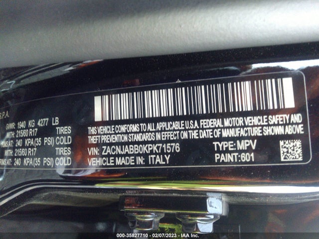 2019 JEEP RENEGADE ALTITUDE VIN: ZACNJABB0KPK71576