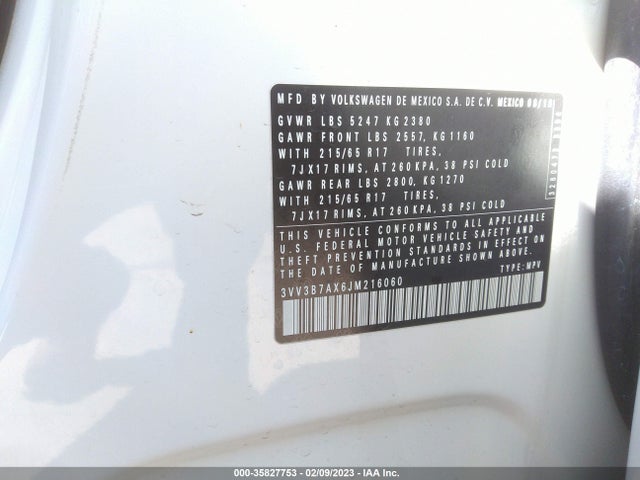 3VV3B7AX6JM216060 Volkswagen Tiguan Sel/se