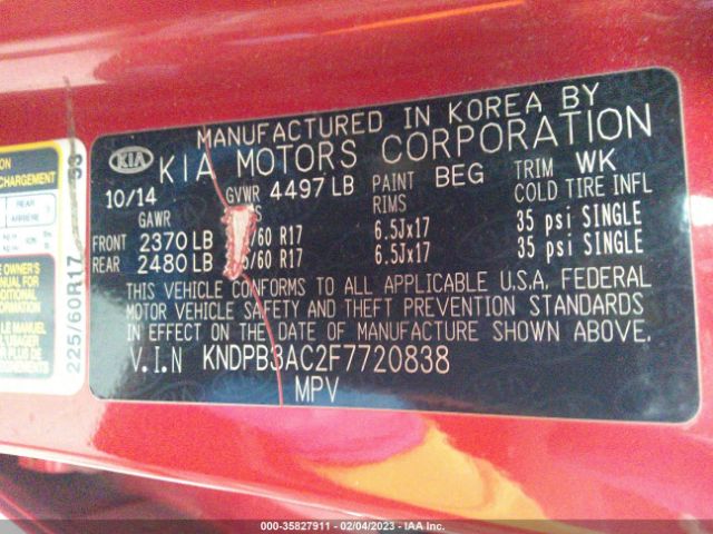 KNDPB3AC2F7720838 KIA Sportage Lx