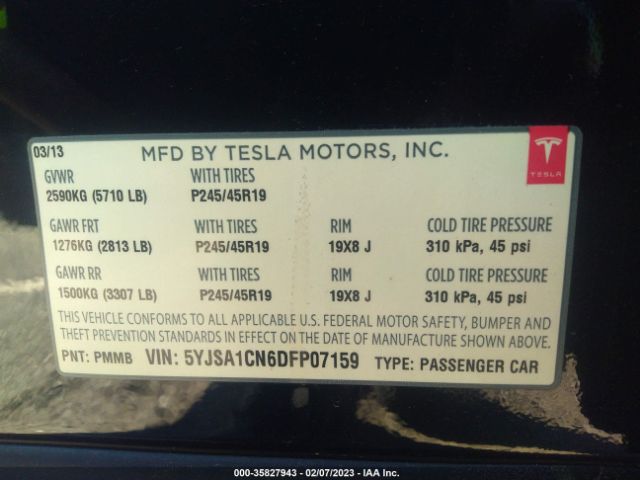 5YJSA1CN6DFP07159 Tesla MODEL S