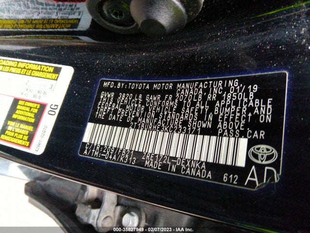 Продаж на аукціоні авто 2019 Toyota Corolla L/le/se/xle/xse, vin: 2T1BURHE3KC233171, номер лоту: 35827949