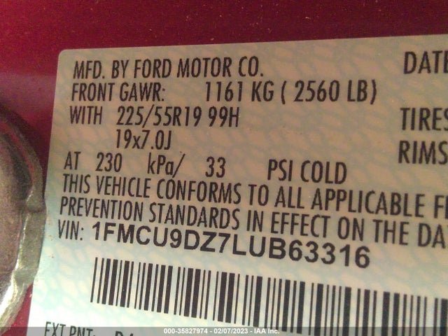 2020 Ford Escape, VIN: 1FMCU9DZ7LUB63316