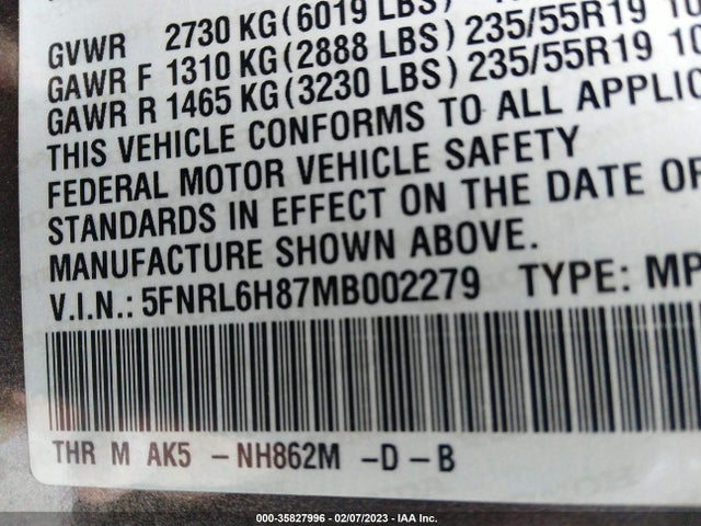 2021 Honda Odyssey, VIN: 5FNRL6H87MB002279