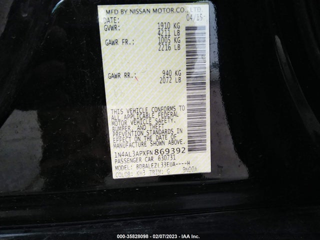 2015 Nissan Altima, VIN: 1N4AL3APXFN869392