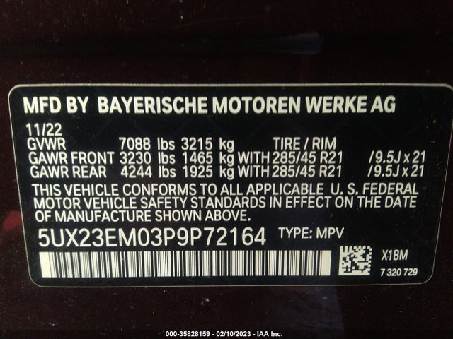 2023 BMW X7, VIN: 5UX23EM03P9P72164