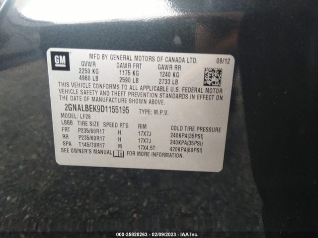 Chevrolet EQUINOX LS 2013 2GNALBEK9D1155195 Image 9