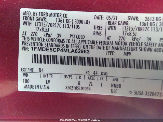 2021 Ford Bronco, VIN: 1FMDE5CP4MLA62963