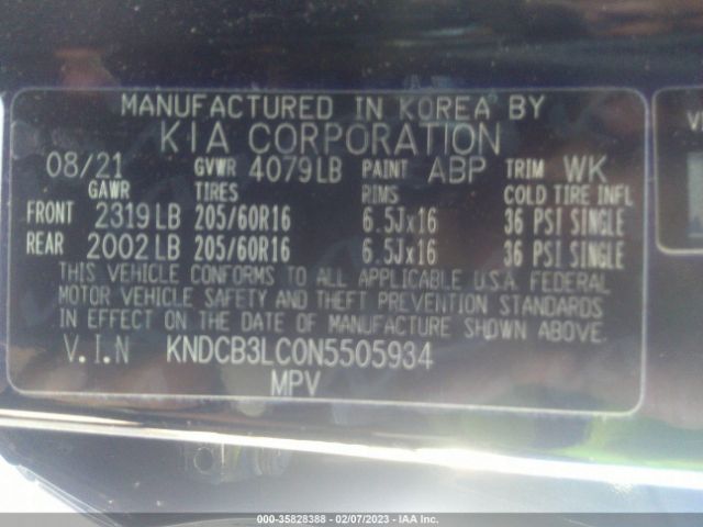 KNDCB3LC0N5505934 KIA NIRO LX