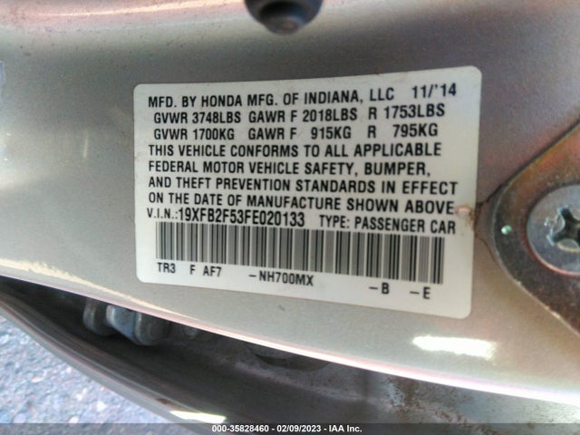 2015 HONDA CIVIC SEDAN LX VIN: 19XFB2F53FE020133