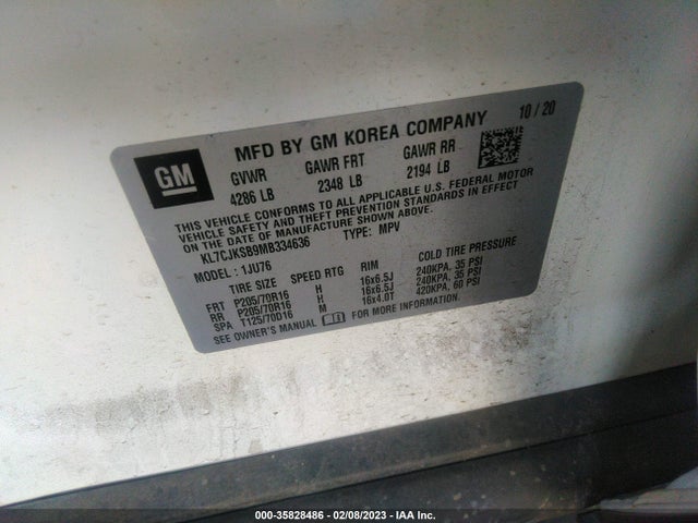 2021 Chevrolet Trax, VIN: KL7CJKSB9MB334636