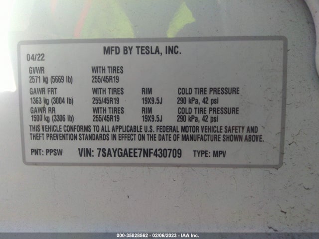Tesla Model Y Long Range 2022 7SAYGAEE7NF430709 Image 9