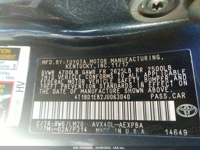 2018 Toyota Avalon, VIN: 4T1BD1EB2JU063040