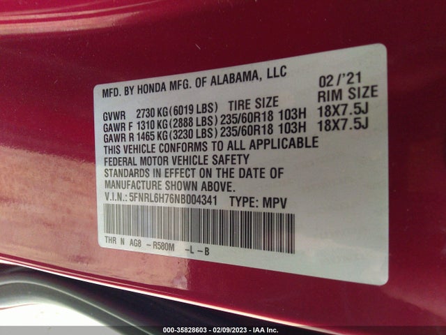 Honda Odyssey 2022 5FNRL6H76NB004341 Image 9