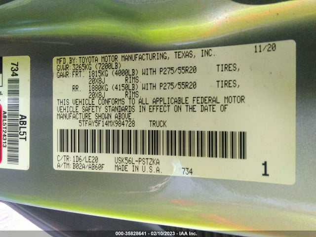 2021 Toyota Tundra, VIN: 5TFAY5F14MX984728