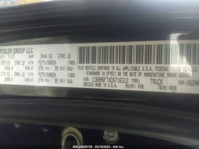 2013 RAM 1500 EXPRESS VIN: 1C6RR6FTXDS716312