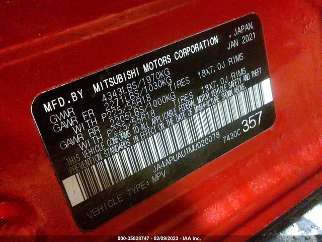 2021 Mitsubishi Outlander, VIN: JA4APUAU1MU020078