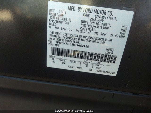 2019 Ford Explorer, VIN: 1FM5K7D83KGA52155
