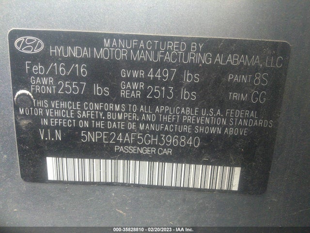 2016 Hyundai Sonata, VIN: 5NPE24AF5GH396840