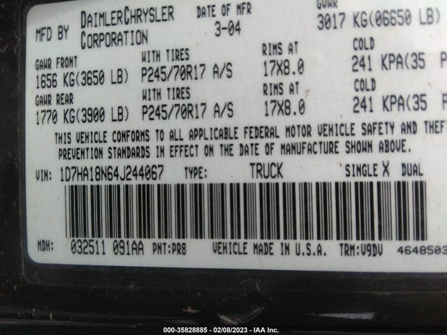 Dodge Ram 1500 Slt 2004 1D7HA18N64J244067 Image 10