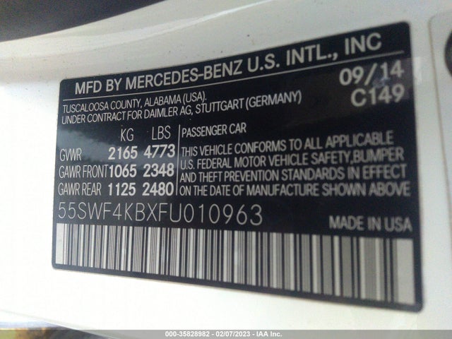 2015 Mercedes-Benz C-Class, VIN: 55SWF4KBXFU010963