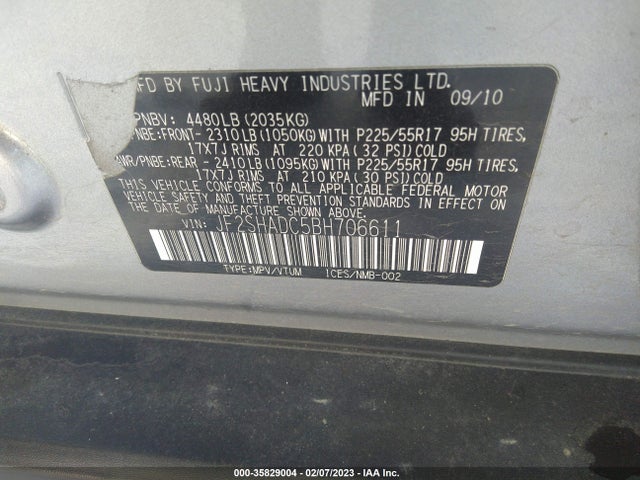 2011 SUBARU FORESTER 2.5X PREMIUM VIN: JF2SHADC5BH706611
