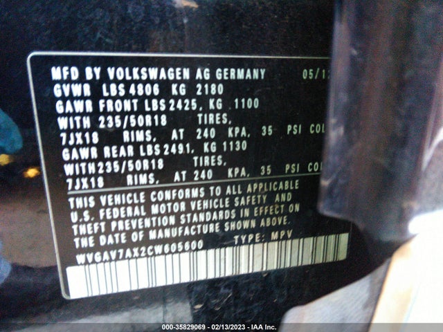2012 VOLKSWAGEN TIGUAN SE VIN: WVGAV7AX2CW605600