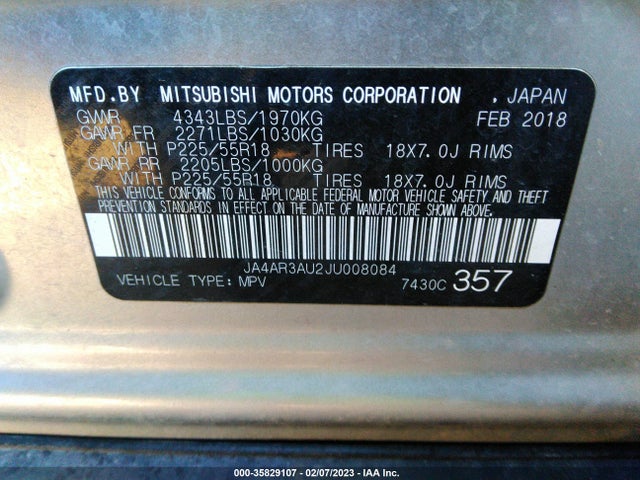 JA4AR3AU2JU008084 Mitsubishi Outlander Sport 2.0