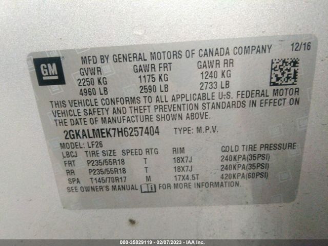 2GKALMEK7H6257404 GMC Terrain Sle