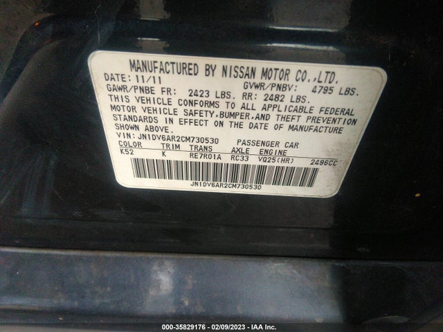 2012 INFINITI G25 SEDAN X VIN: JN1DV6AR2CM730530
