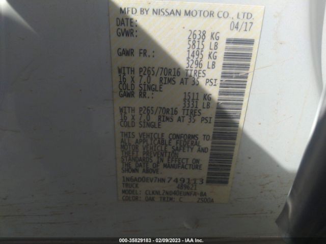 1N6AD0EV7HN749113 Nissan Frontier Sv V6